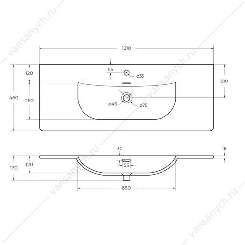Раковина мебельная керамическая BELBAGNO 1210x460x170 BB-8099-120