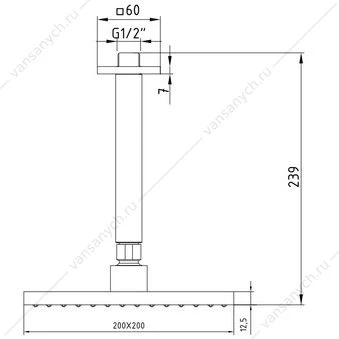 Верхний душ квадратный 20x20см TIERA матовый черный 102145032C1EX