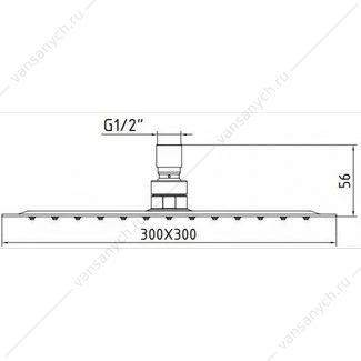 Верхний душ 30x30см квадратный с держателем 33,7см SLIM 102145013EX+102126699EX