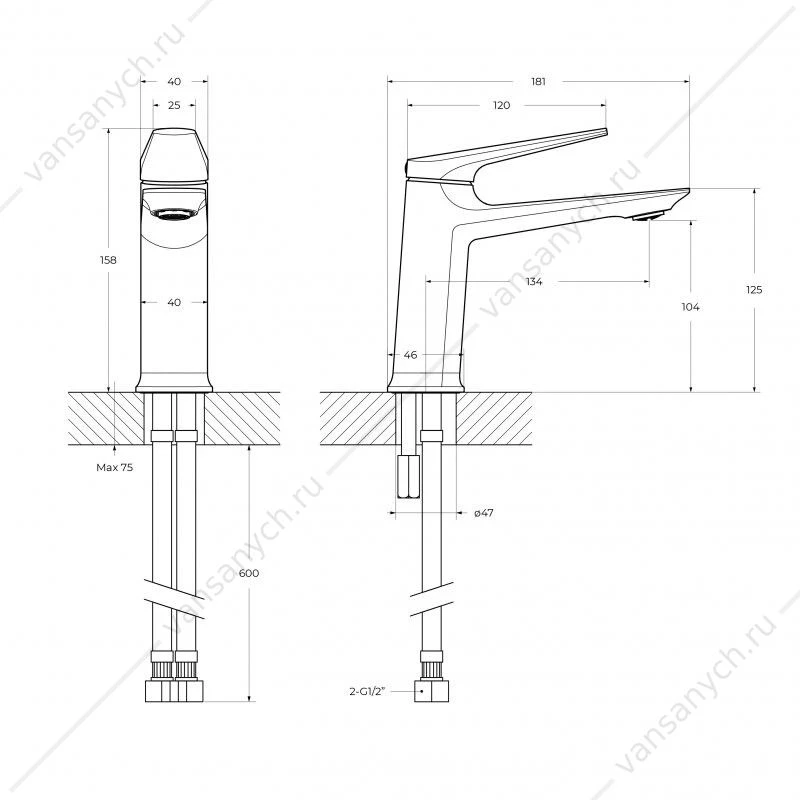 Смеситель для раковины CEZARES LINER-LS-GM-W0 оружейная сталь без дон. клапана