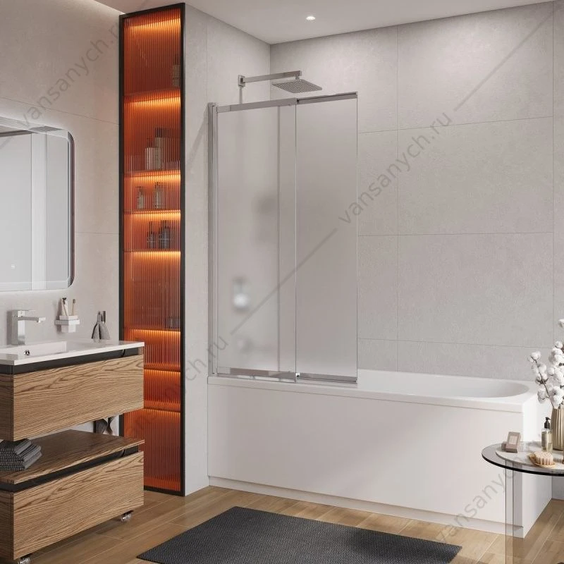 Шторка 90х150 на ванну стекло рифленое, профиль хром CEZARES SLIDER-VF-11-90/150-P-Cr