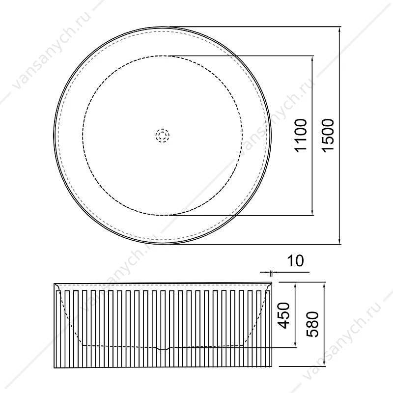Ванна 150х150 круглая акриловая Azario GAMMA отдельностоящая, рифленая, с сифоном и метал. рамой AZ-6707