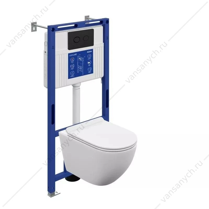 Готовый комплект Cersanit 69478: подвесной унитаз Brasko Vortex DPL EO slim, инсталляция Aqua 50 P, кнопка Accento Circle чёрная матовая
