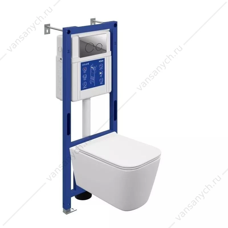 Готовый комплект Cersanit 69475: подвесной унитаз Crea Vortex DPL EO slim, инсталляция Aqua 40 Smart M, кнопка Twins пластик хром глянцевый