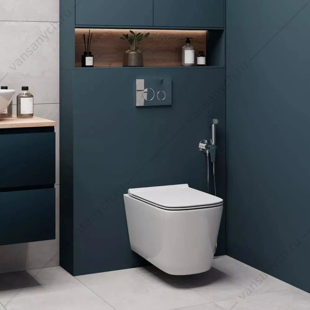 Готовый комплект Cersanit 69475: подвесной унитаз Crea Vortex DPL EO slim, инсталляция Aqua 40 Smart M, кнопка Twins пластик хром глянцевый