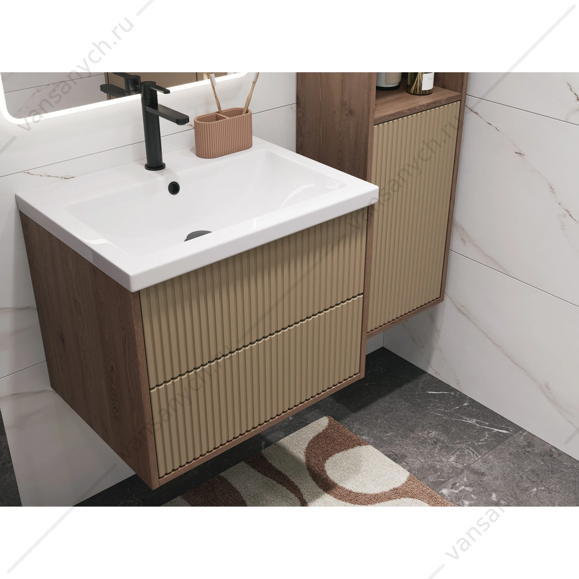 Тумба под раковину 60 подвесная Cersanit Classic Ribble 60, 69277, бежевая
