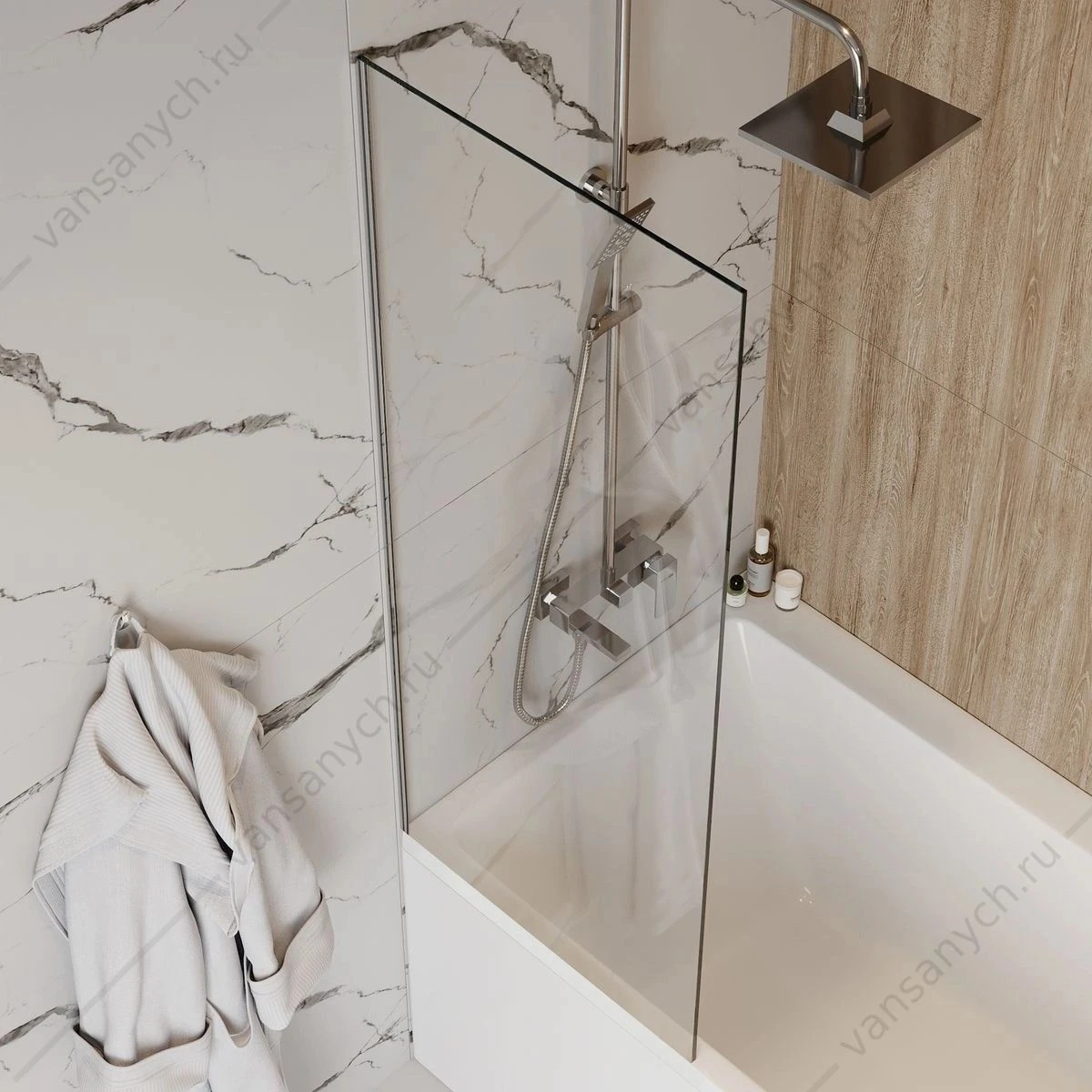 Шторка 60х140 на ванну Watersense Paula W00209 прозр. стекло, профиль хром