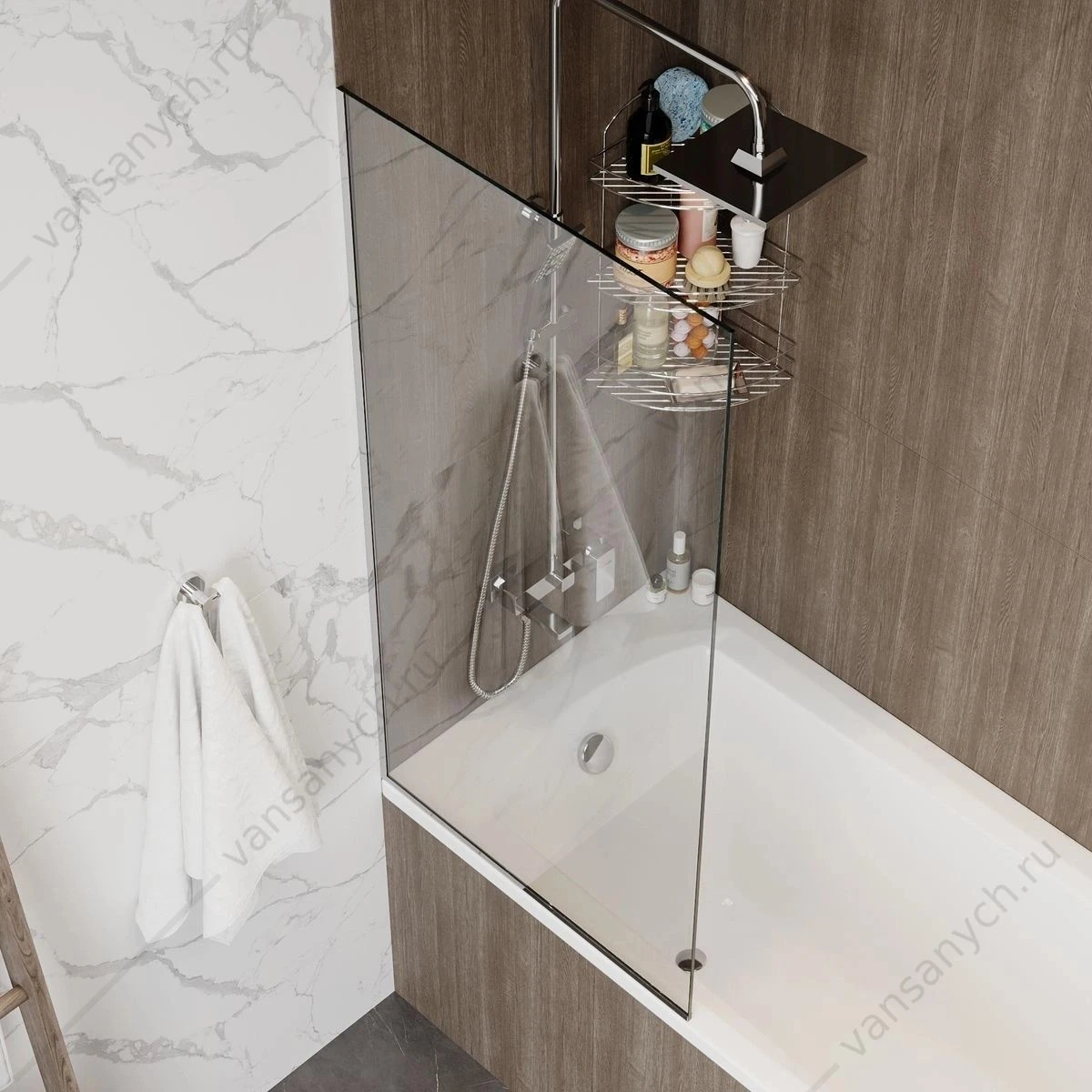 Шторка 70х140 на ванну Watersense Paula W00212 прозр. стекло, профиль хром