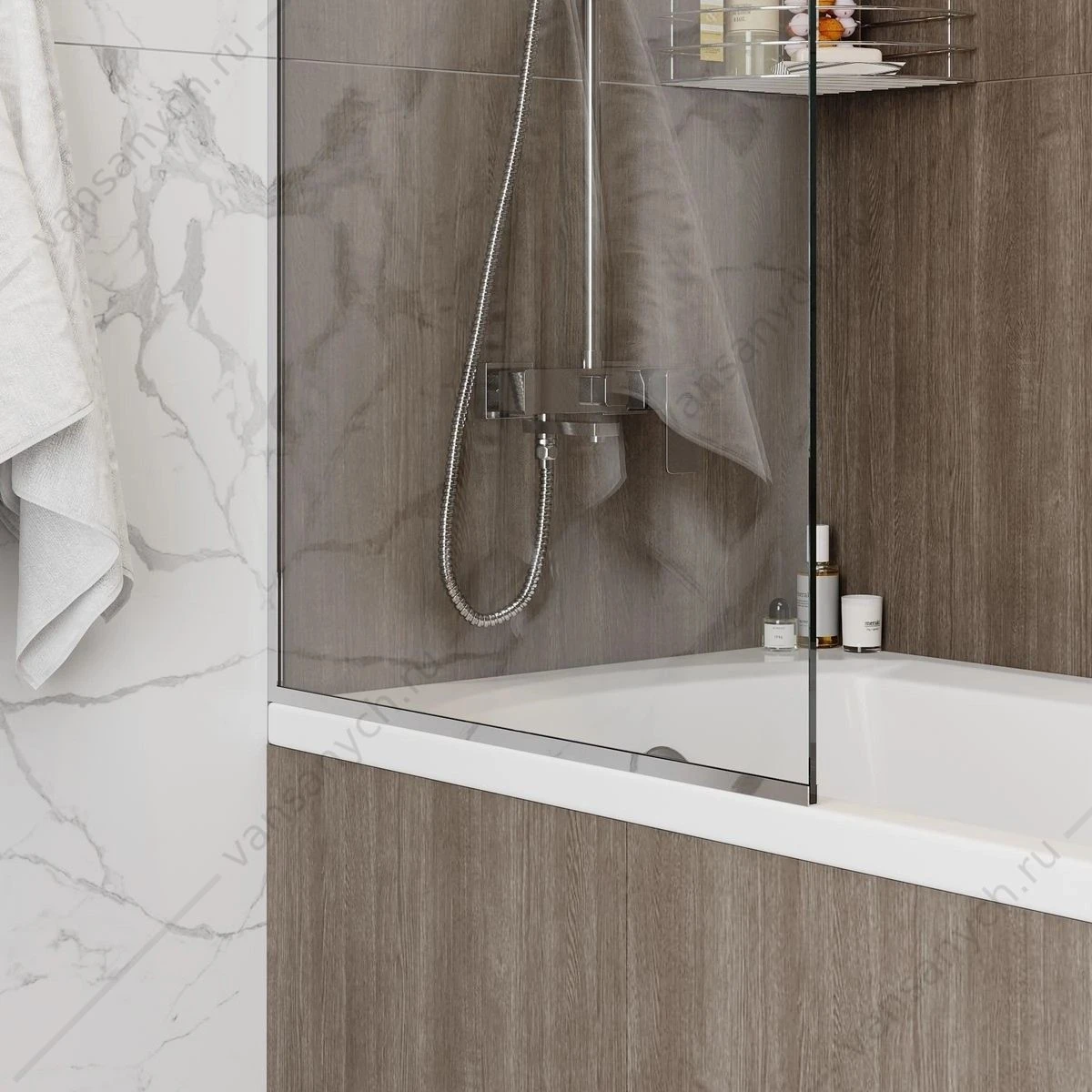 Шторка 70х140 на ванну Watersense Paula W00212 прозр. стекло, профиль хром