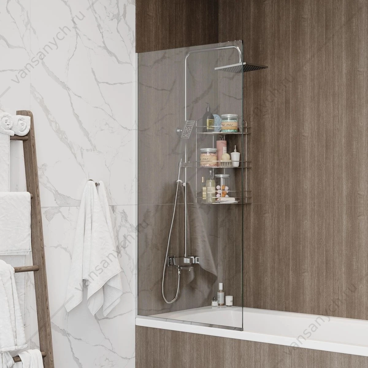 Шторка 70х140 на ванну Watersense Paula W00212 прозр. стекло, профиль хром