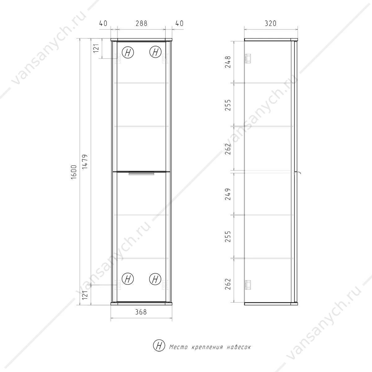 Пенал 37х32х160 подвесной универсальный EQUIL Desert 36.R/L ppDSRT36.R/L-25, амарок