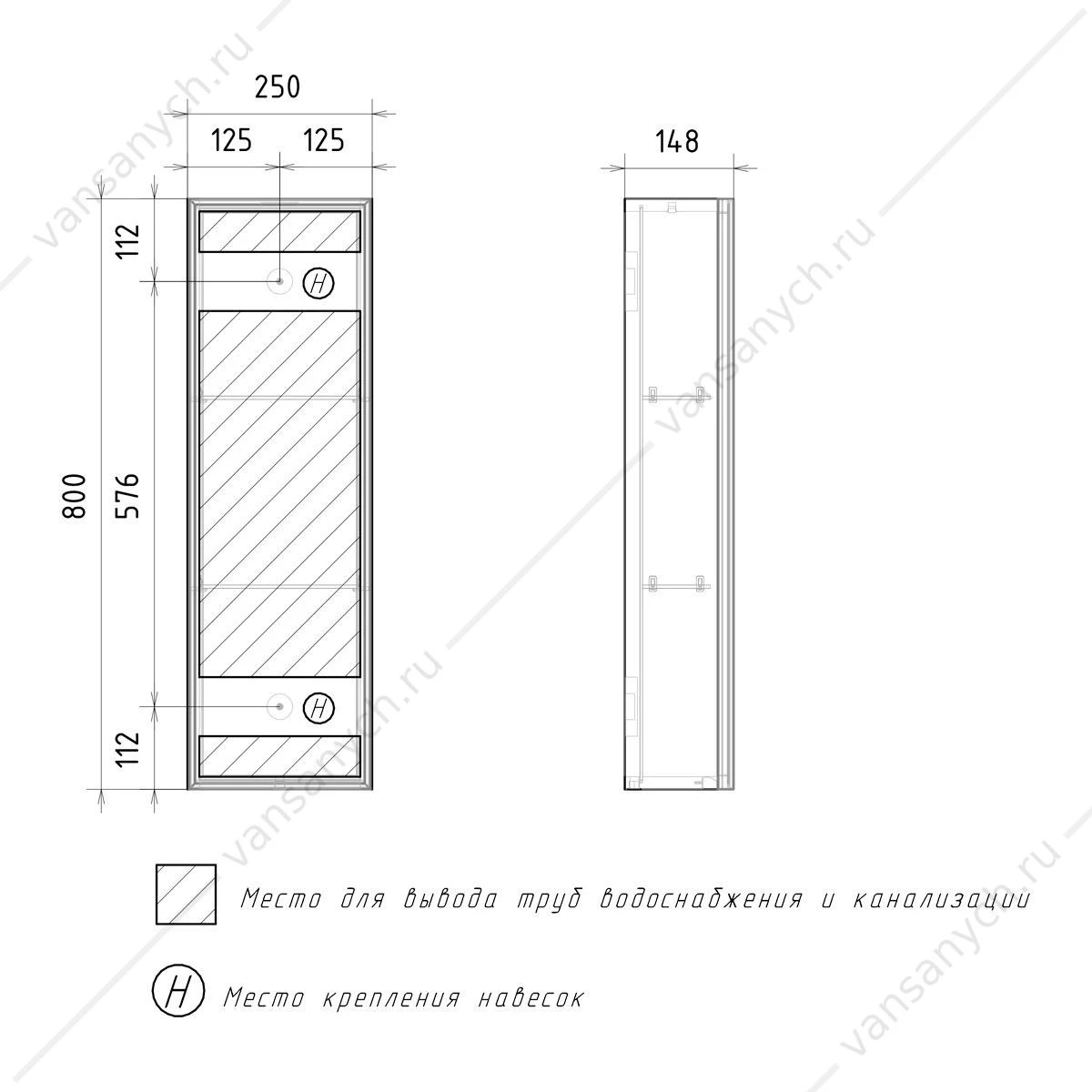 Шкаф 25х15х80 со стеклом узкий EQUIL Strong 25.1D, sSTRONG25.1D.R/L-36 дуб эвок