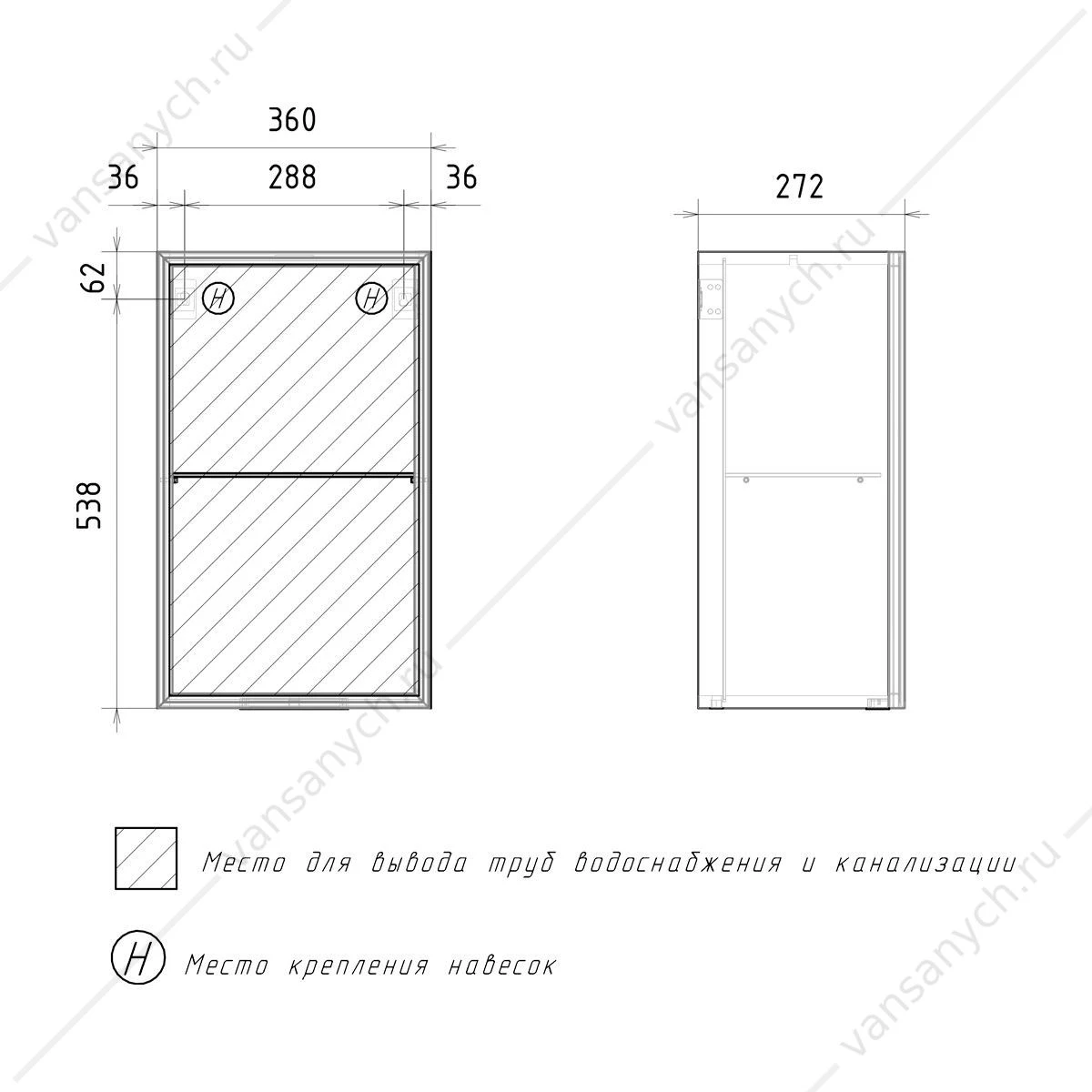 Мини-пенал 36х27х54 подвесной EQUIL Strong 36, mpSTRONG36.R/L-36 дуб эвок, универсальный