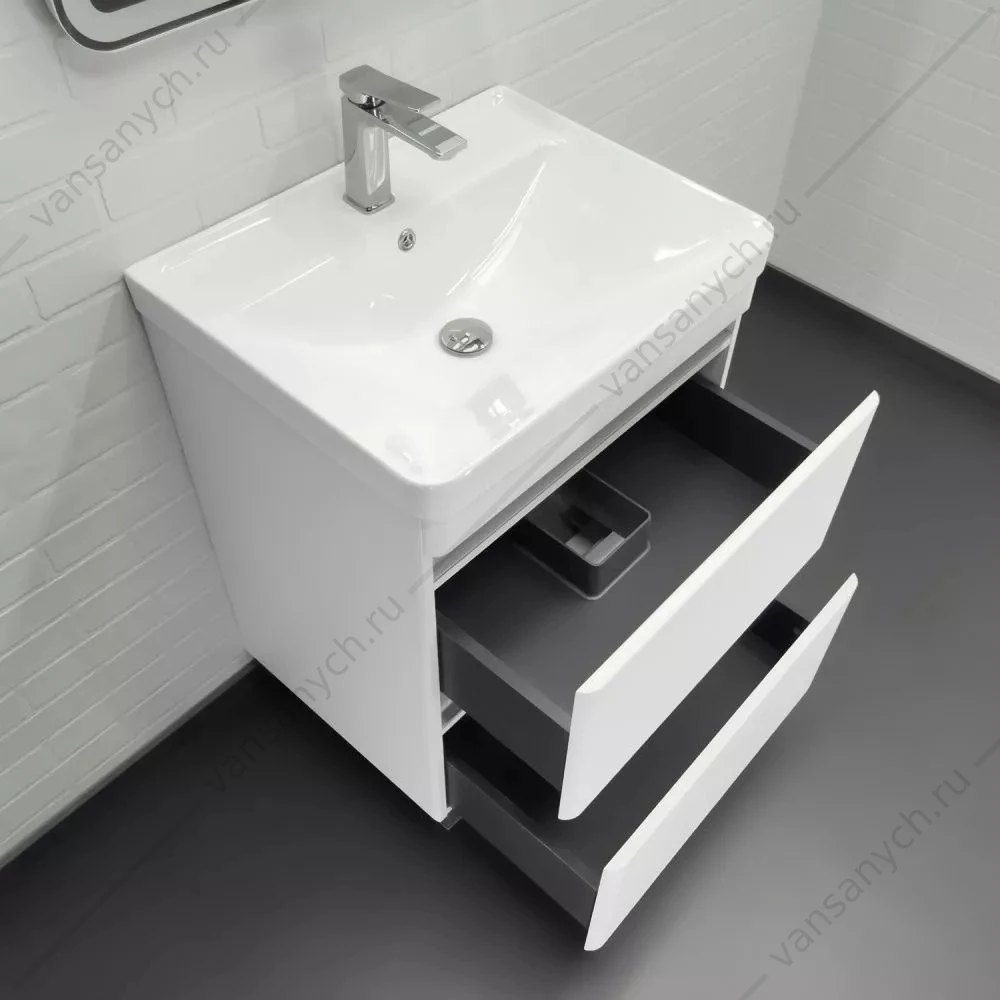 Тумба 60 с раковиной напольная Comforty Валдай-60Н белый матовый с раковиной 4460, 00-00020673CF