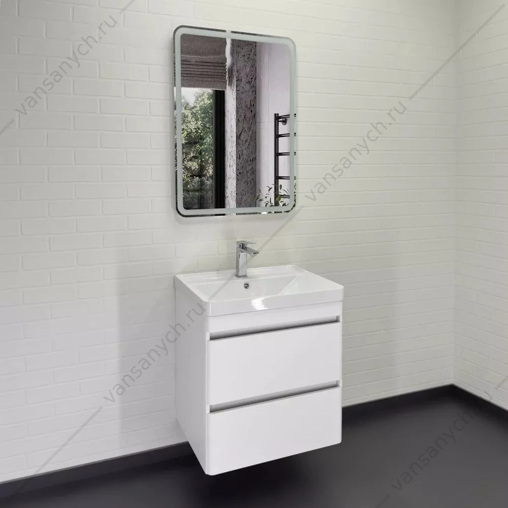 Тумба 60 с раковиной подвесная Comforty Валдай-60П2 белый матовый с раковиной 4460, 00-00020675CF
