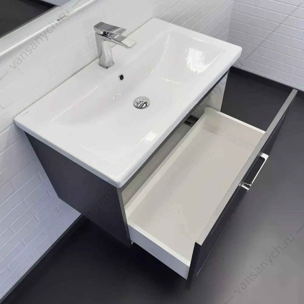 Тумба 80 с раковиной Comforty Бросно-80П оружейная сталь, раковин Como 80, 00-00020687CF