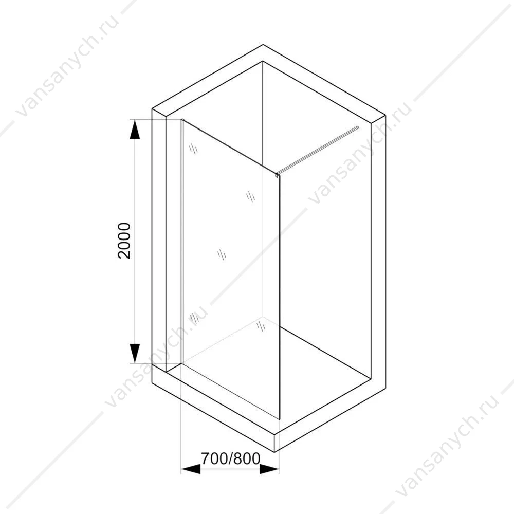 Душевая перегородка 70х200 рифленое стекло 8мм Comforty Walk-in CF5C916B 700, черный профиль