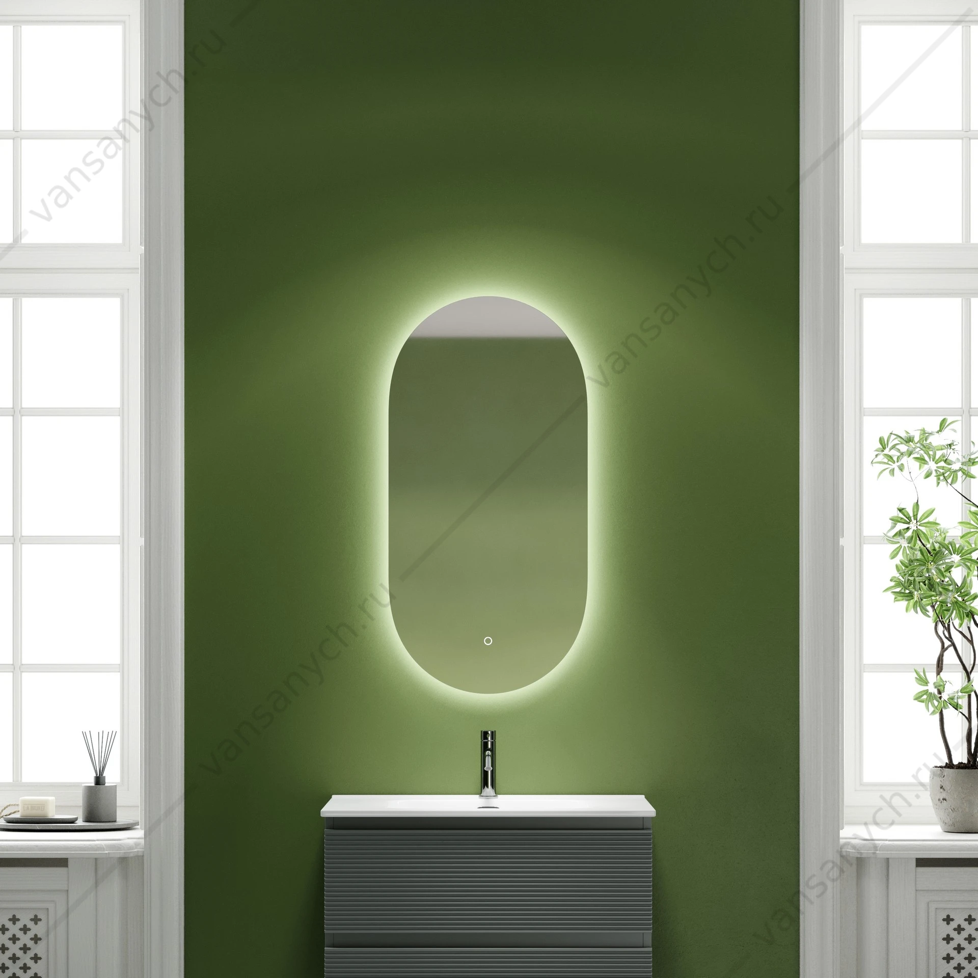 Зеркало 55 овальное SANCOS Oval 55х90 с подсветкой, сенсор, OV55C