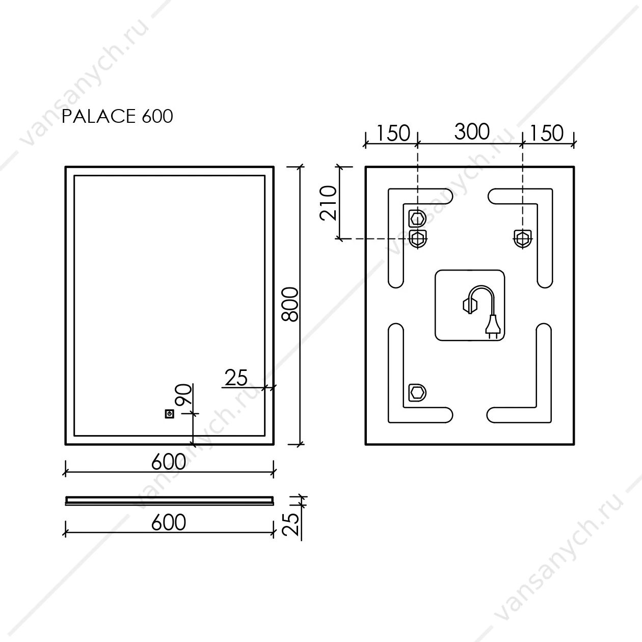 Зеркало 60 SANCOS Palace 60х80 с подсветкой, сенсор, PA600