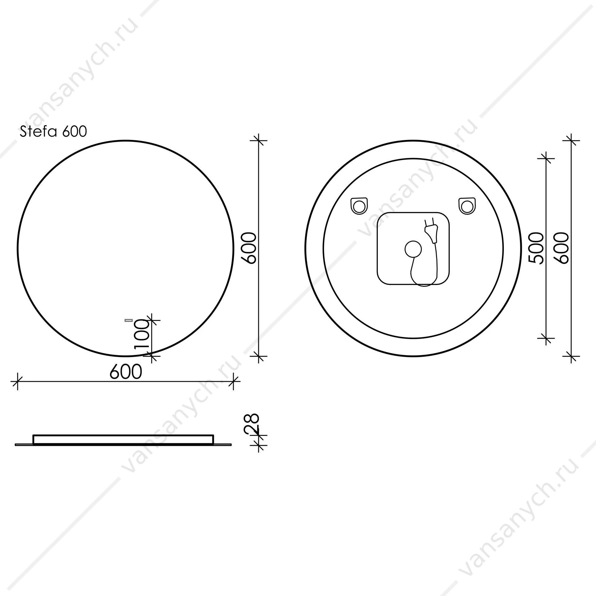 Зеркало 60 SANCOS Sfera 60х60 с подсветкой, сенсор, SF600