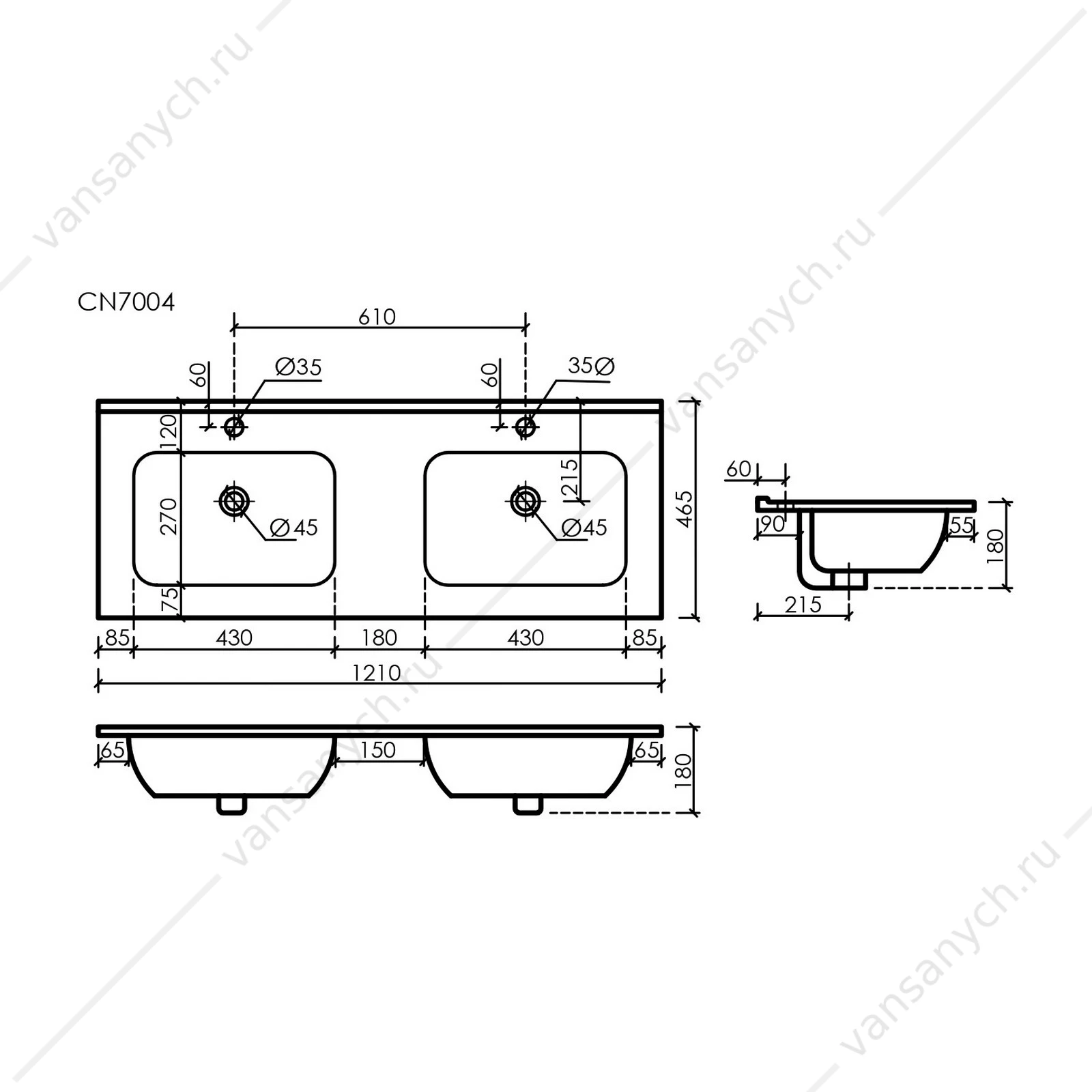 Раковина мебельная двойная 121 SANCOS ELEMENT 121х18 Белый CN7004
