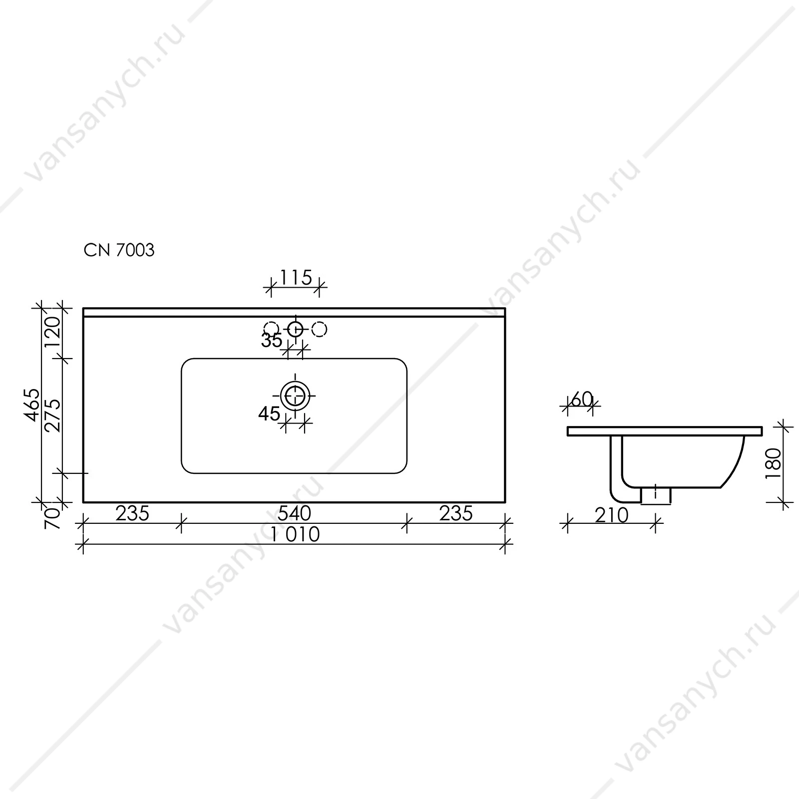Раковина мебельная 101 SANCOS ELEMENT 101х18 Черный матовый CN7003MB