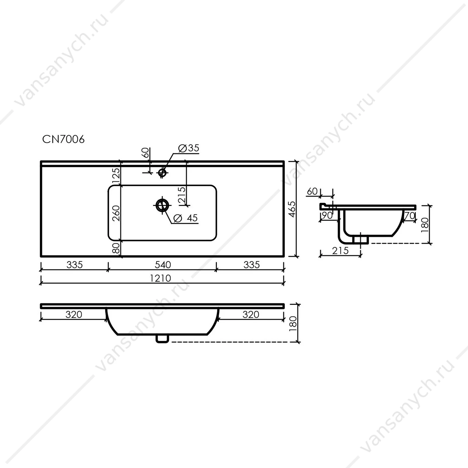 Раковина мебельная 121 SANCOS ELEMENT 121х18 Черный матовый CN7006MB