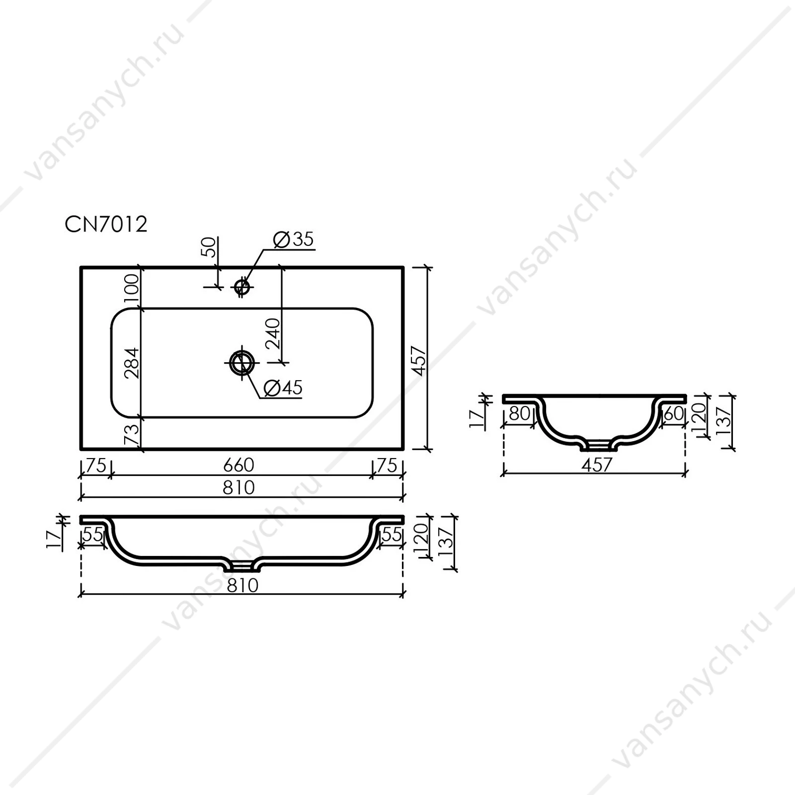 Раковина мебельная 81 SANCOS GRACE 81х13, 7 Черный матовый CN7012MB