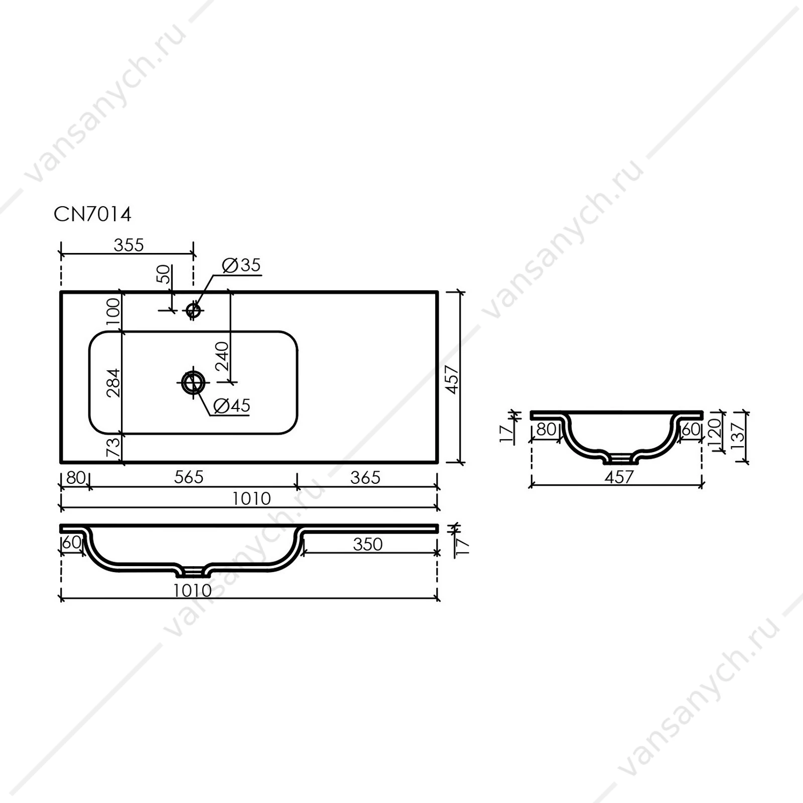 Раковина мебельная 101 SANCOS GRACE 101х13, 7 Черный матовый CN7014MB