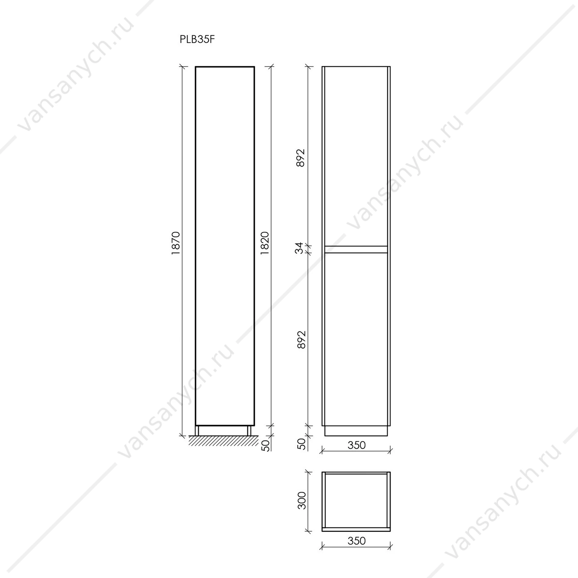 Пенал подвесной 35 SANCOS Libra Floor 35х187 Дуб чарльстон L/R PLB35FECH