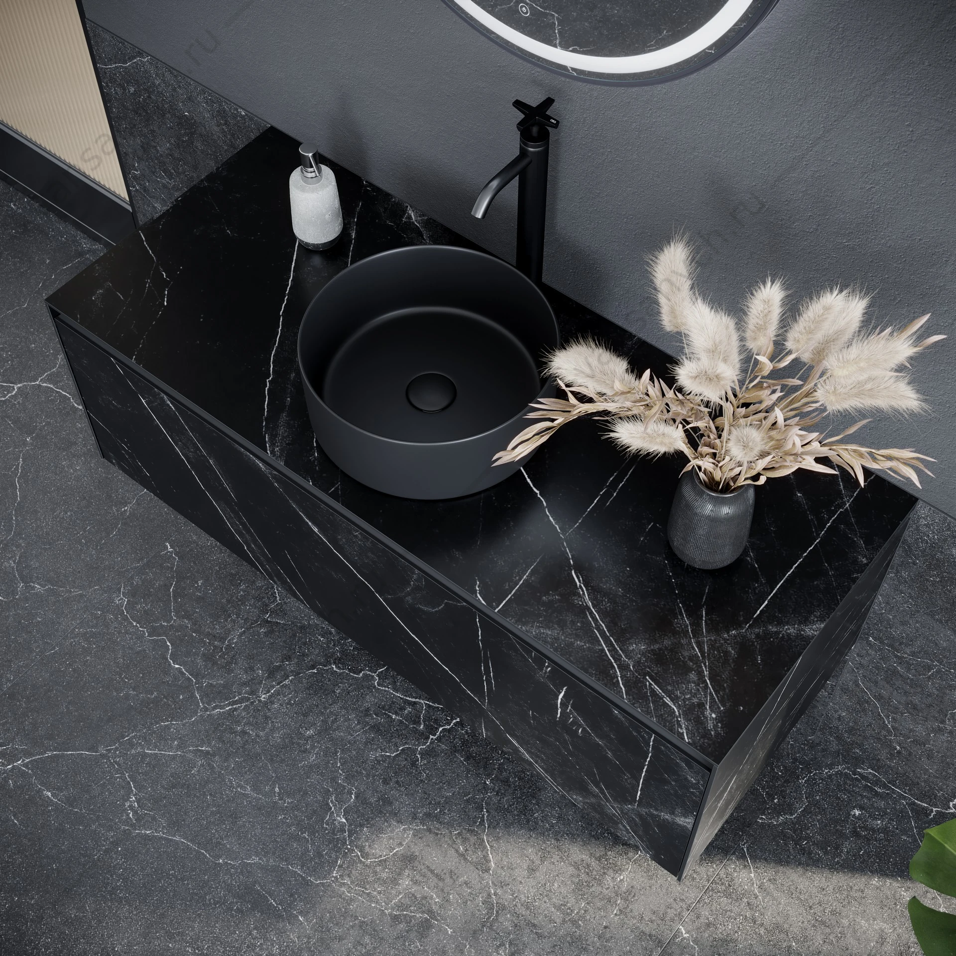Тумба под накладную раковину 120 подвесная SANCOS Stone 120х40 Nero Marquina ST120NM