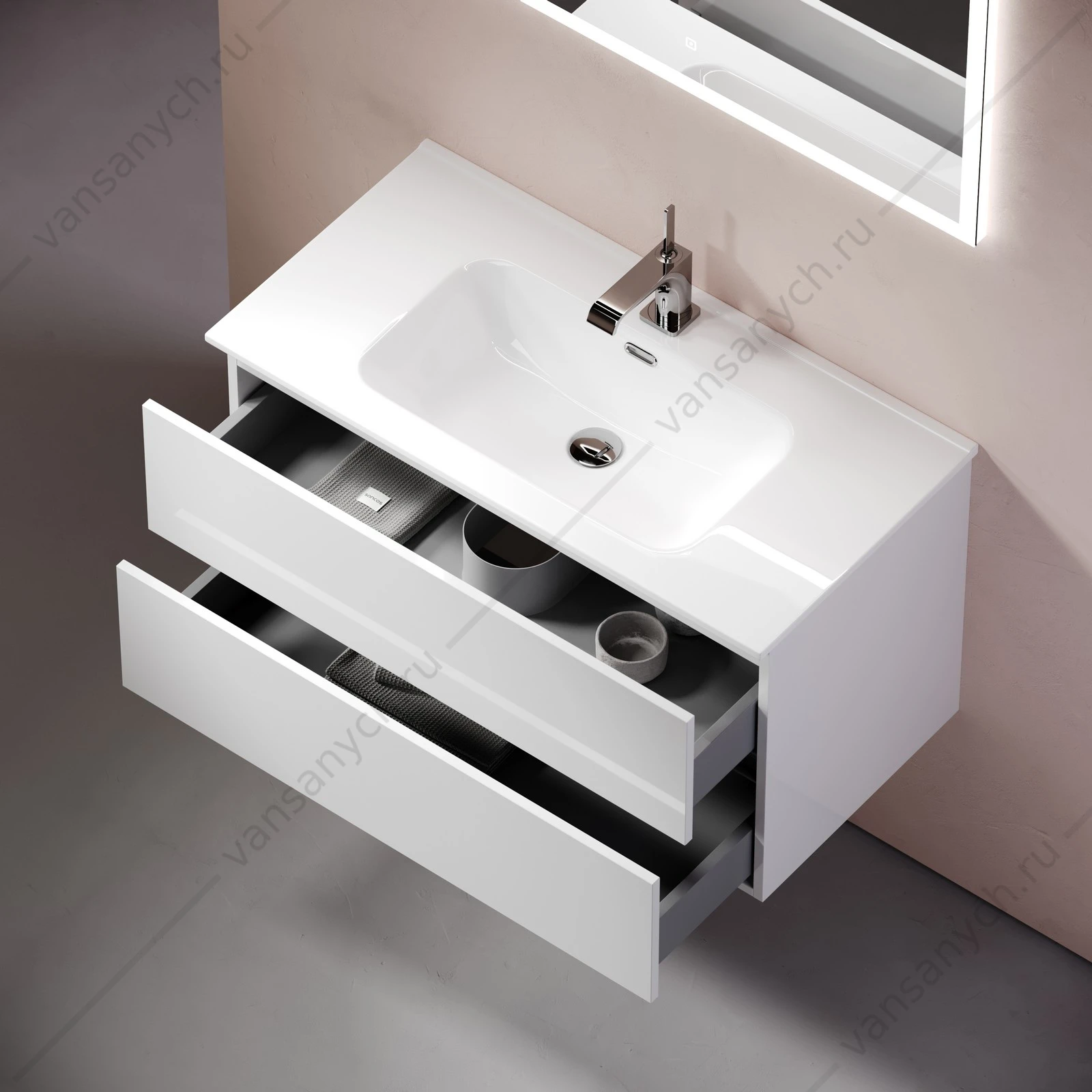 Тумба под раковину 90 подвесная SANCOS Urban 89х55 Белый UR90W