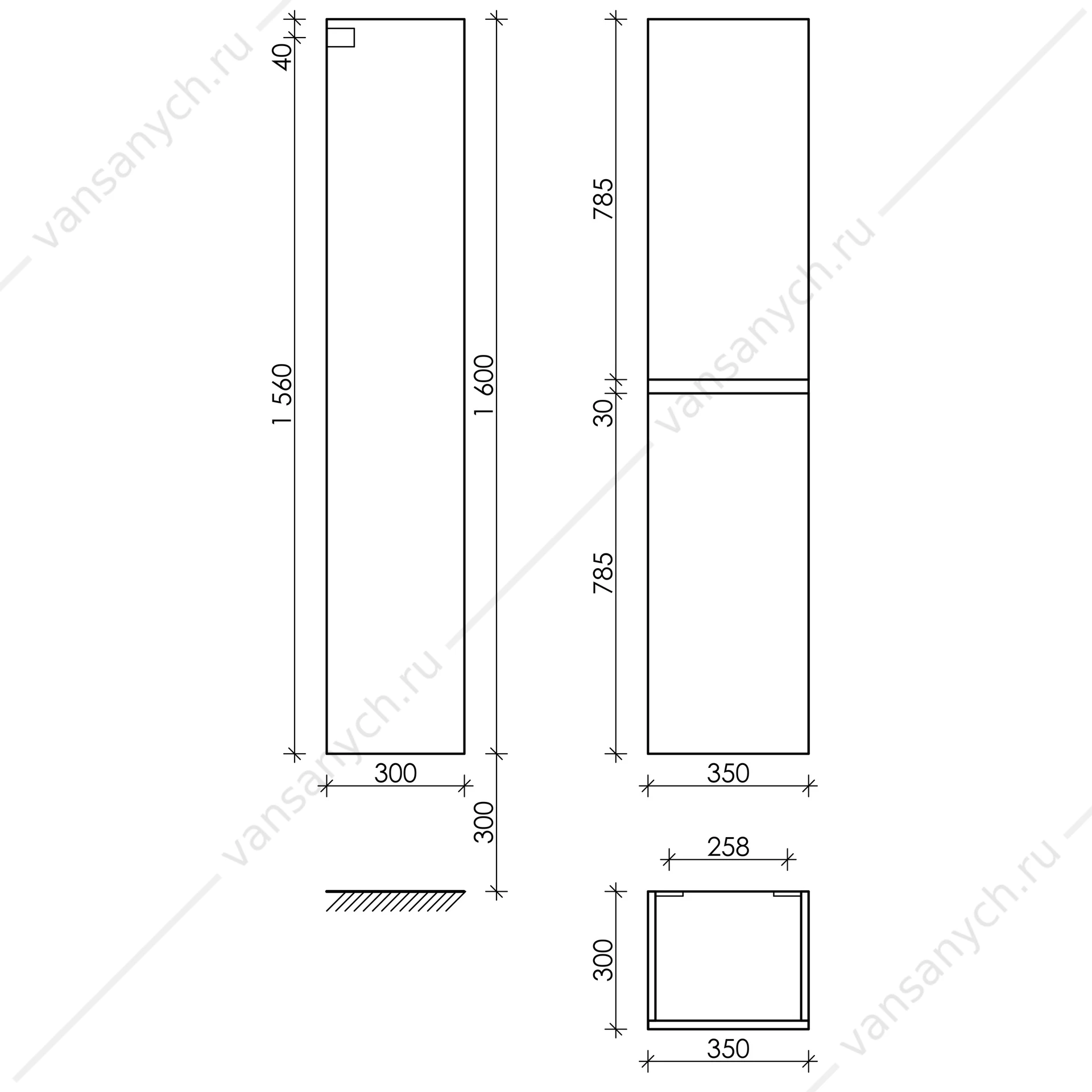 Пенал подвесной 35 SANCOS Urban 35х160 Белый L/R PUR35W