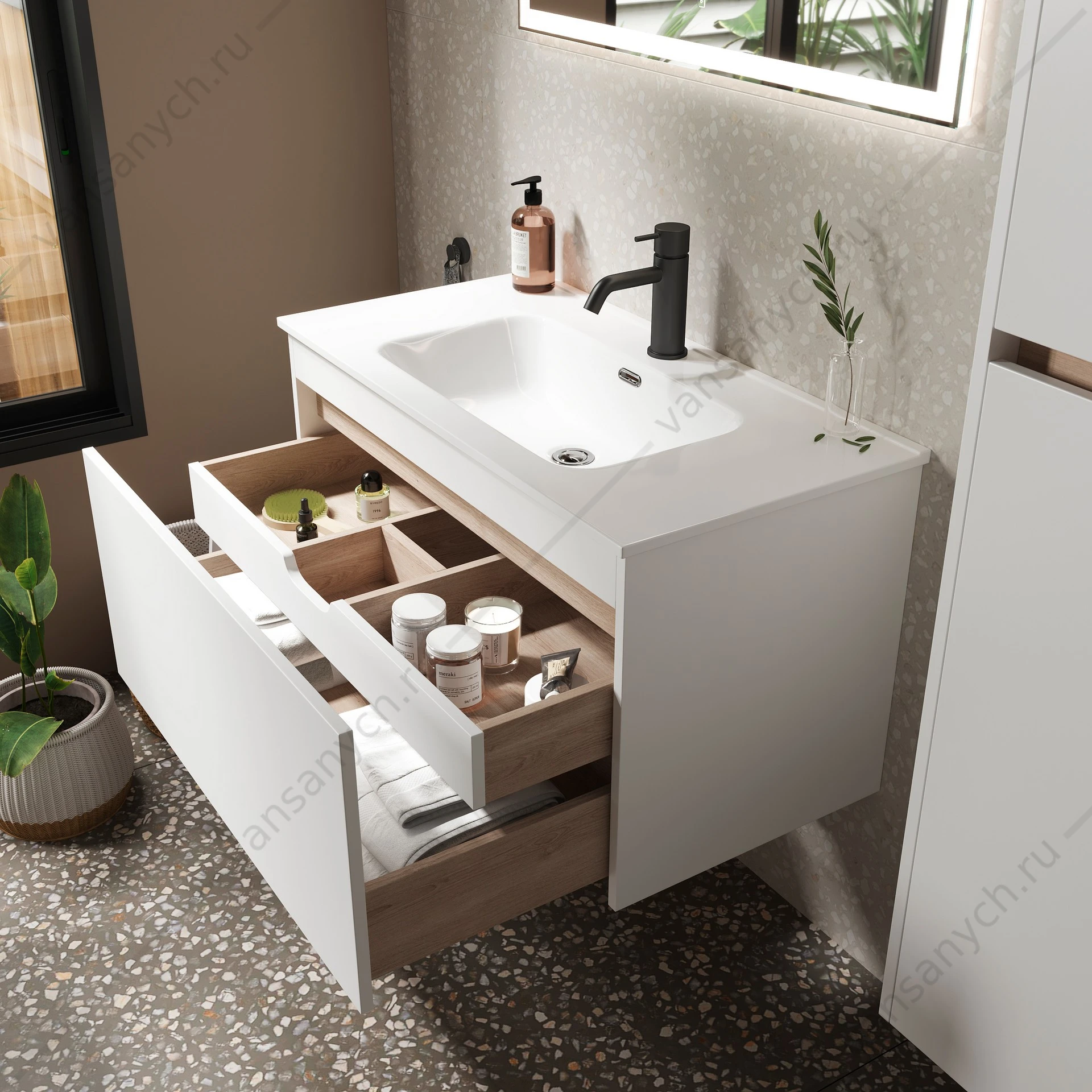 Тумба под раковину 60 подвесная SANCOS Smart 59х50 Белый SM60W