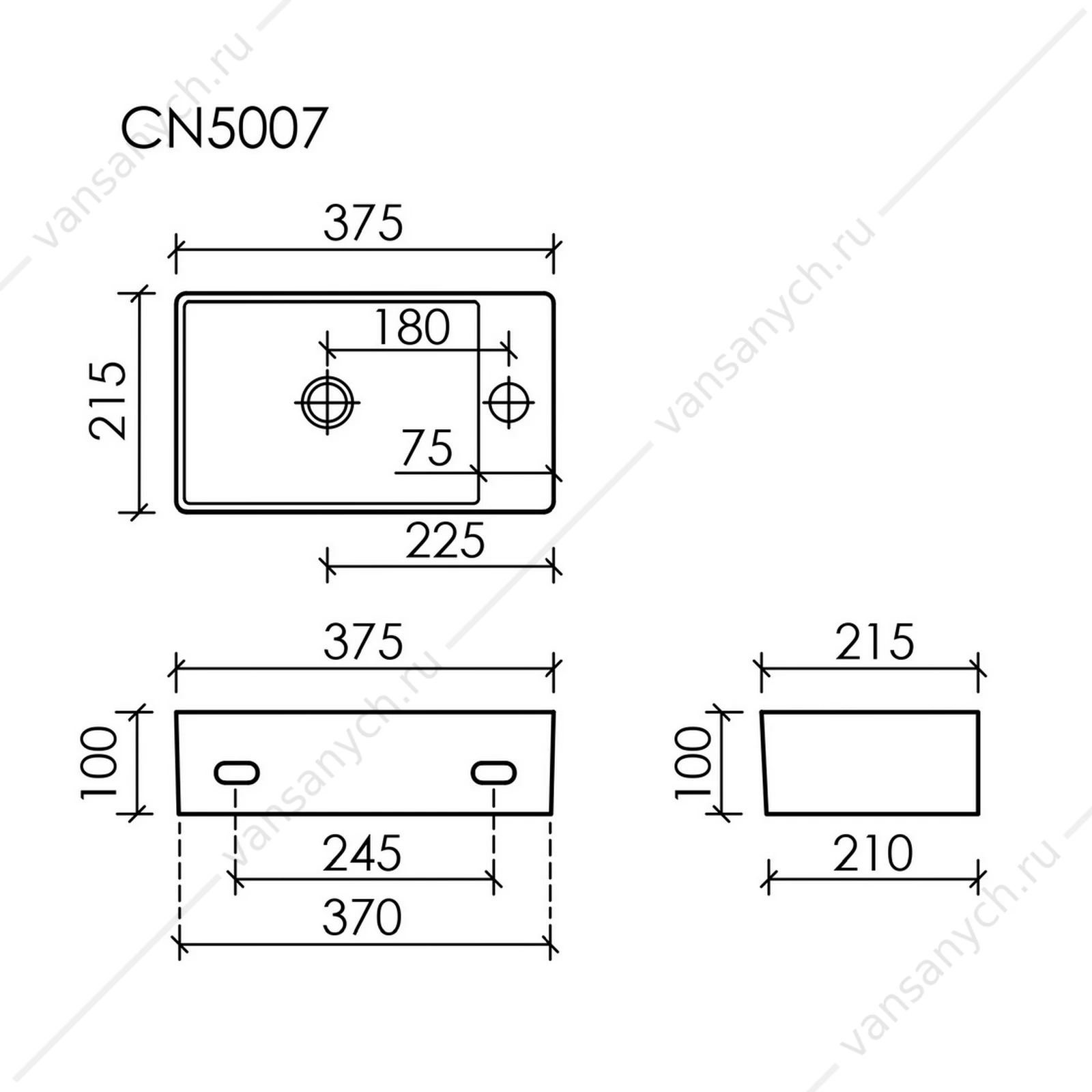 Раковина подвесная 38 SANCOS ELEMENT 37, 5х10 Белый правая CN5007