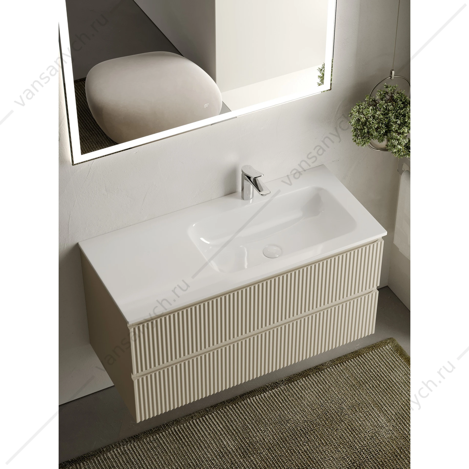 Тумба под раковину 100 подвесная SANCOS SNOB R 99,5х50 Beige Soft SNR100RCE