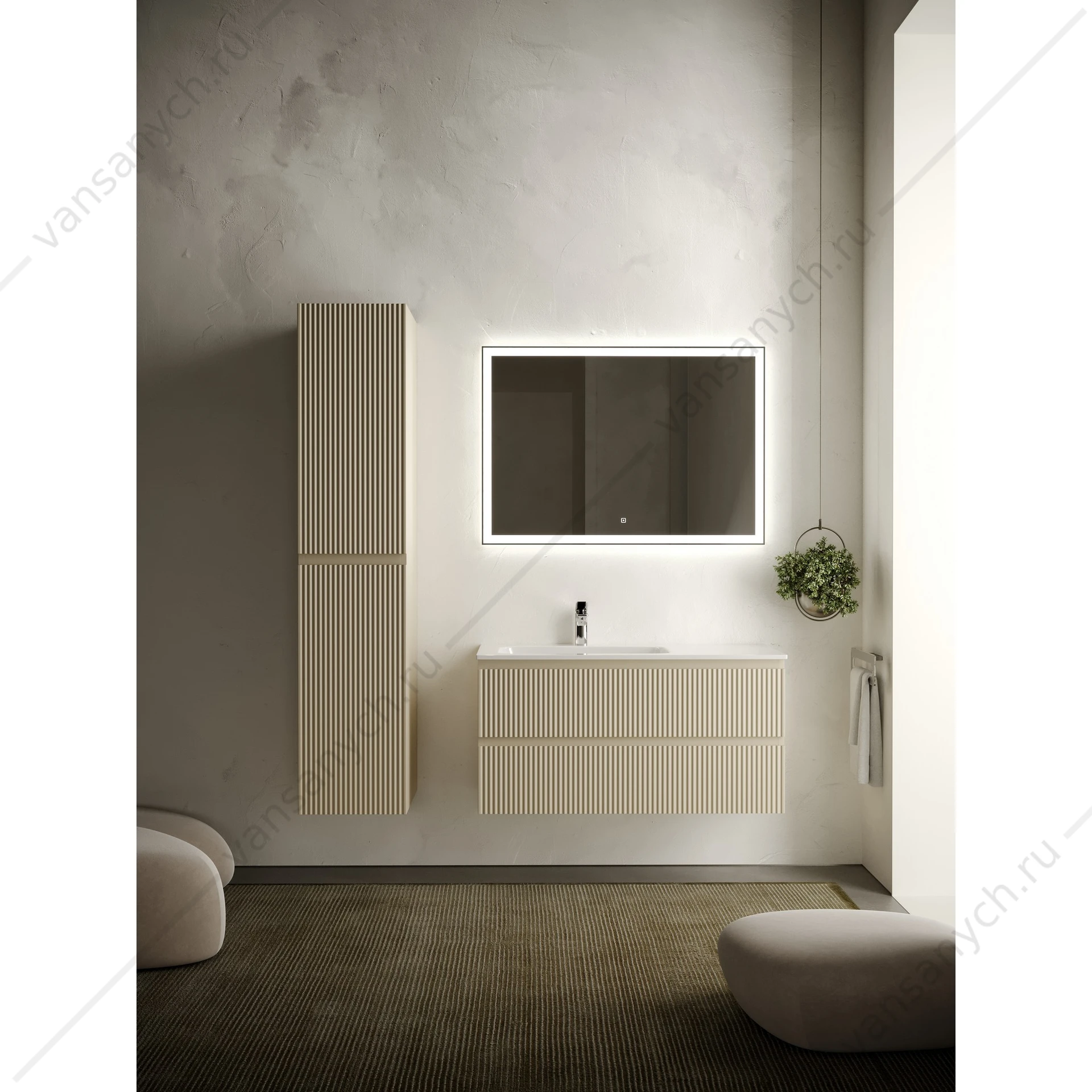 Тумба под раковину 100 подвесная SANCOS SNOB R 99,5х50 Beige Soft SNR100LCE