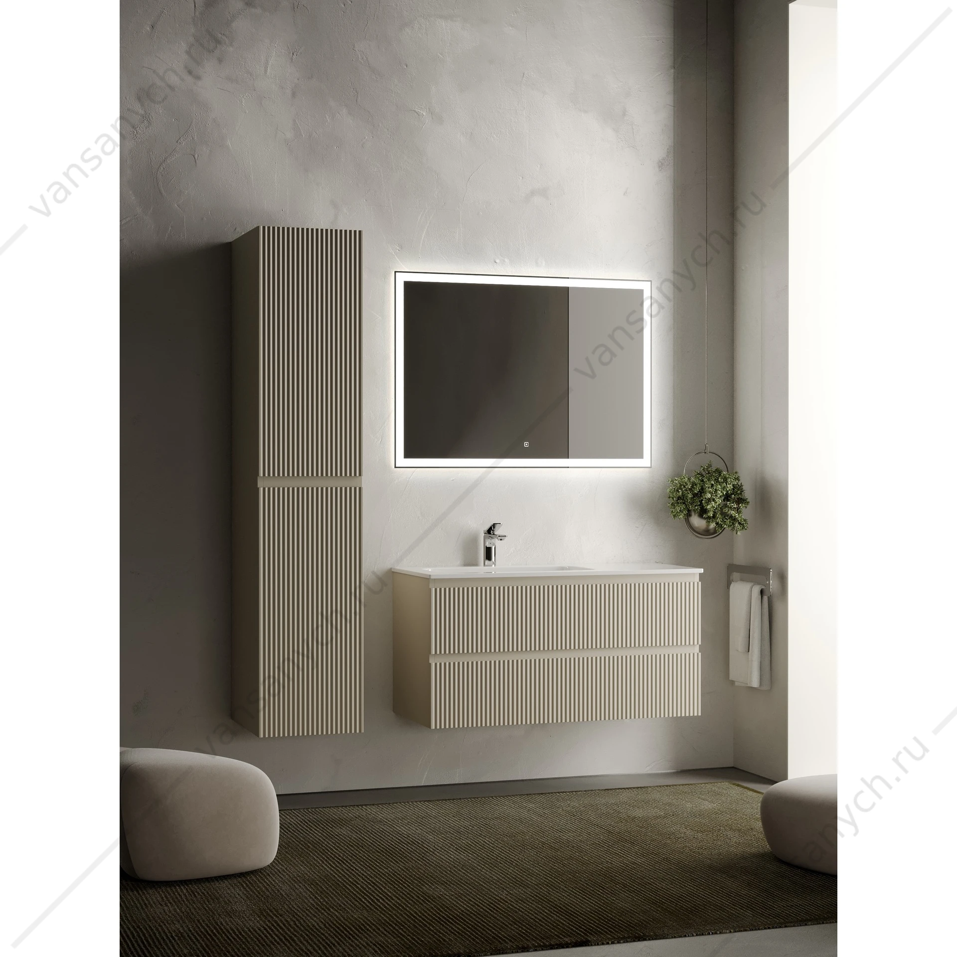 Тумба под раковину 100 подвесная SANCOS SNOB R 99,5х50 Beige Soft SNR100LCE