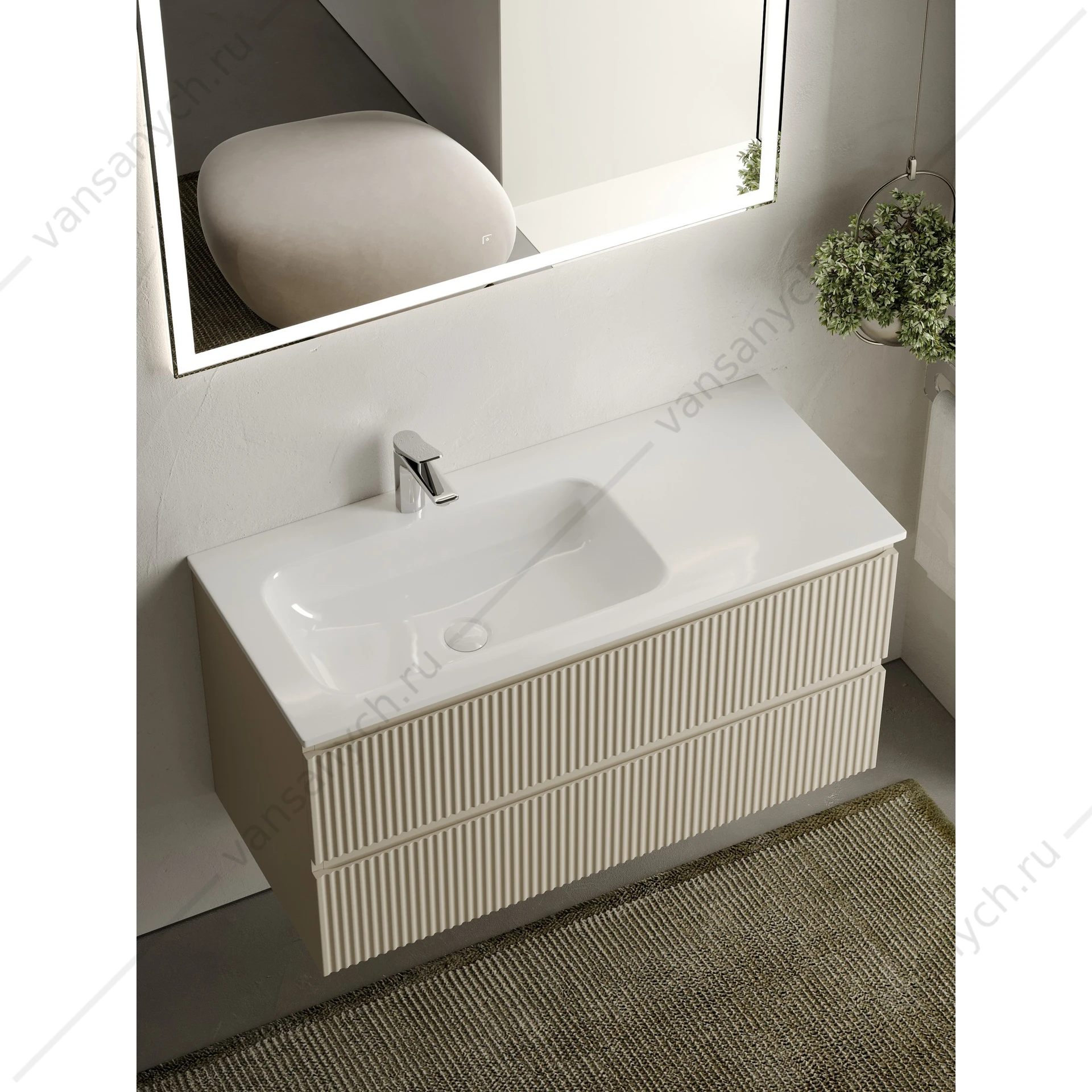 Тумба под раковину 100 подвесная SANCOS SNOB R 99,5х50 Beige Soft SNR100LCE