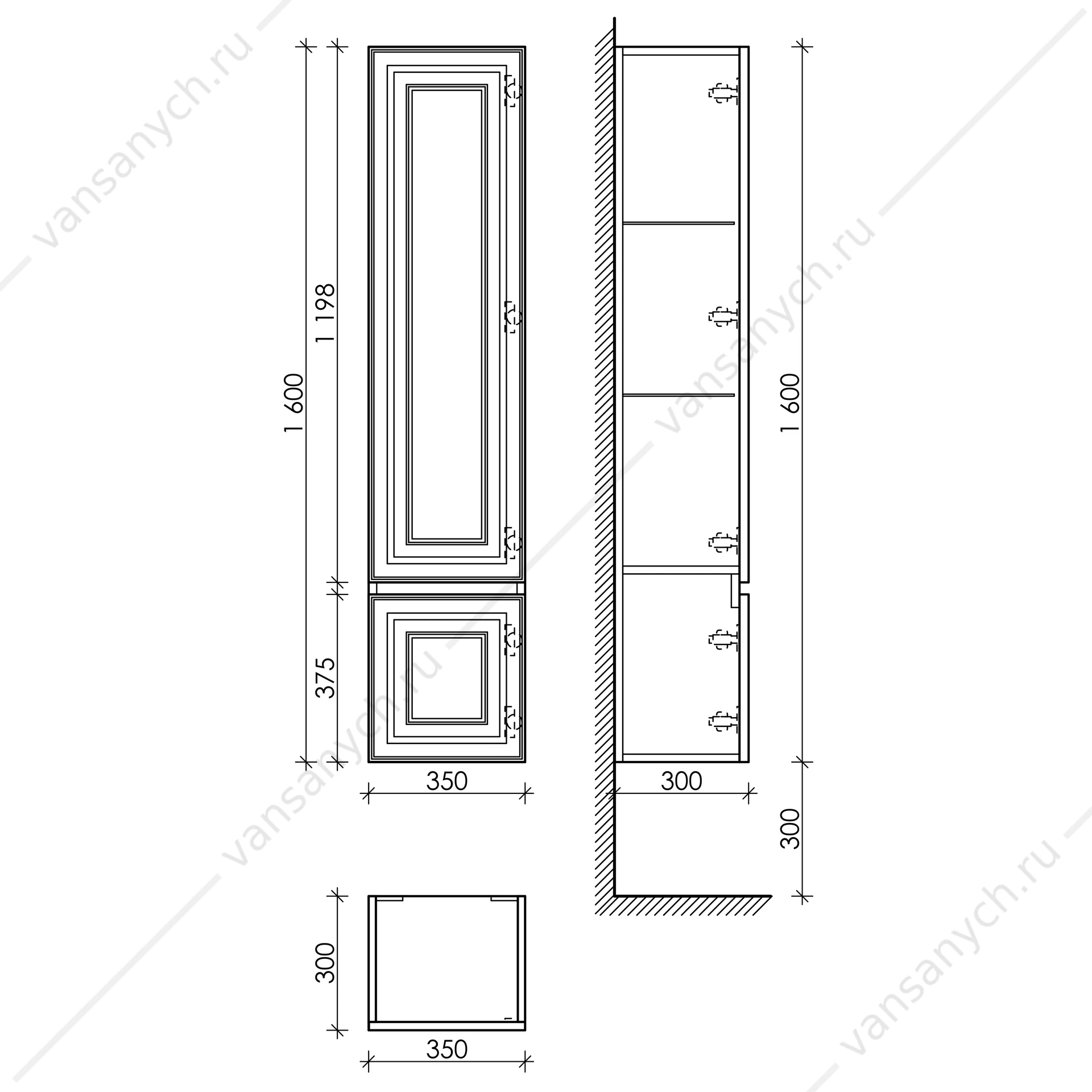 Пенал подвесной 35 SANCOS Very 35х160 Doha Soft R PVR35RSM