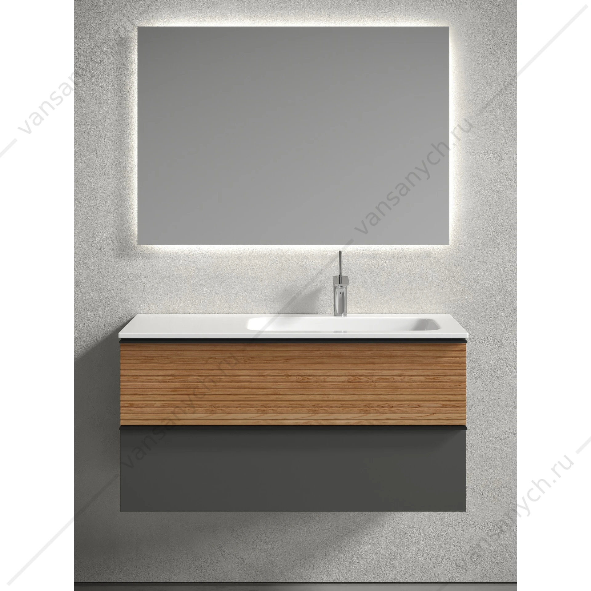 Тумба под раковину 100 подвесная SANCOS DELTA 99,5х50 Дуб красный/графит DL100RGR