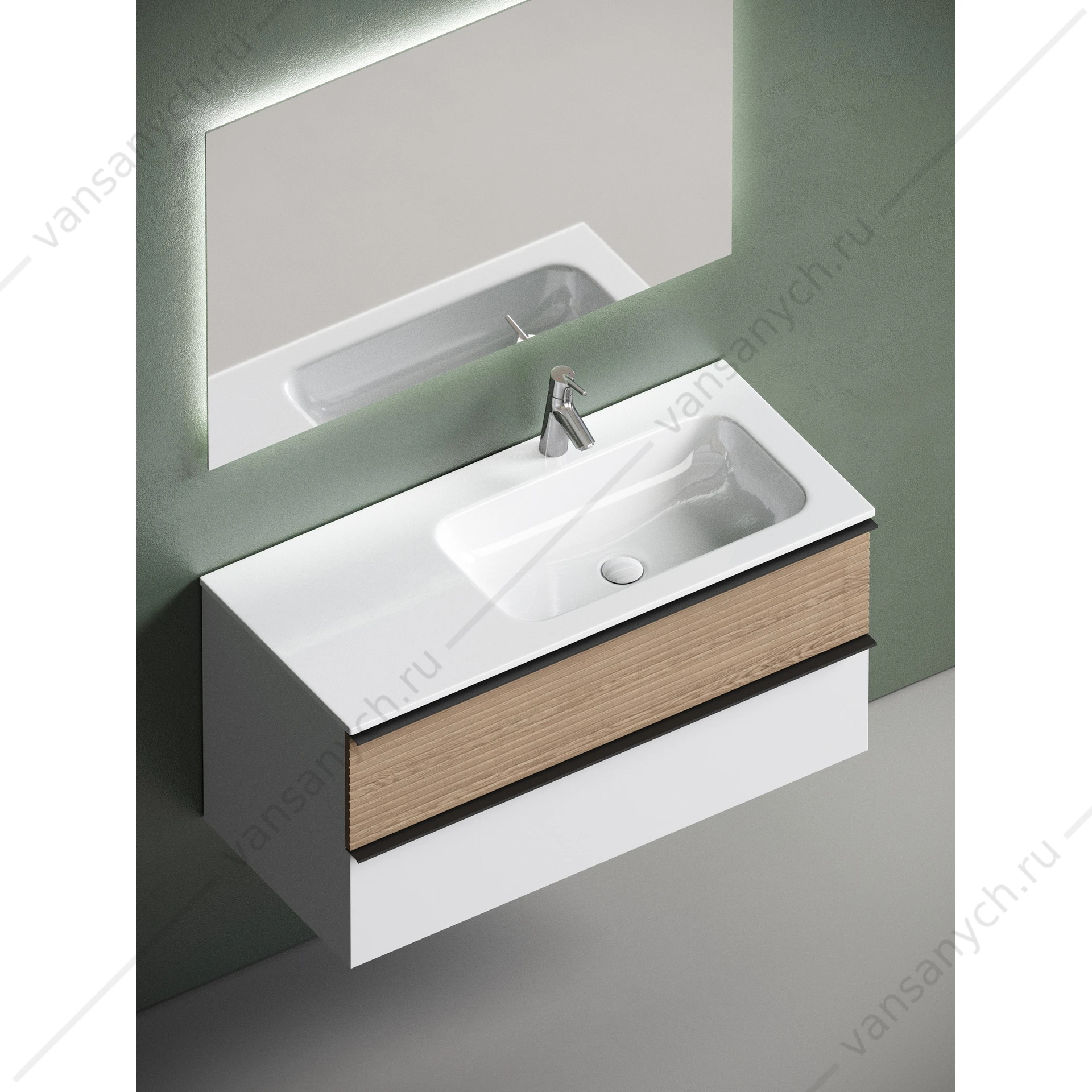 Тумба под раковину 100 подвесная SANCOS DELTA 99,5х50 Дуб светлый/белый DL100RW