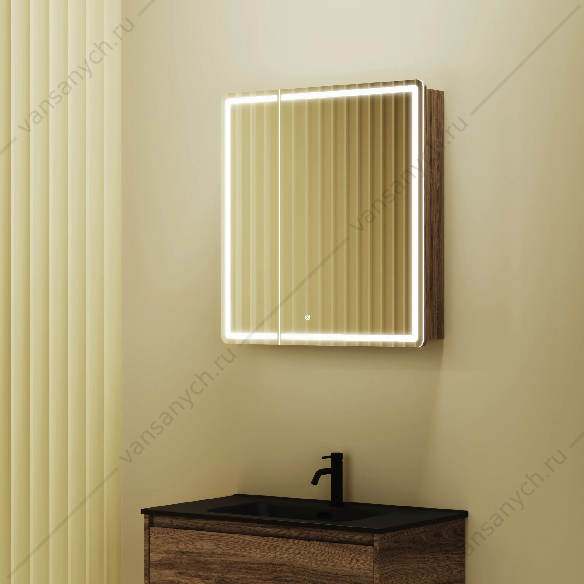 Зеркальный шкаф 69 SANCOS Mirror 69х74 Дуб чарльстон R, с подсветкой, сенсор, MI70ECH