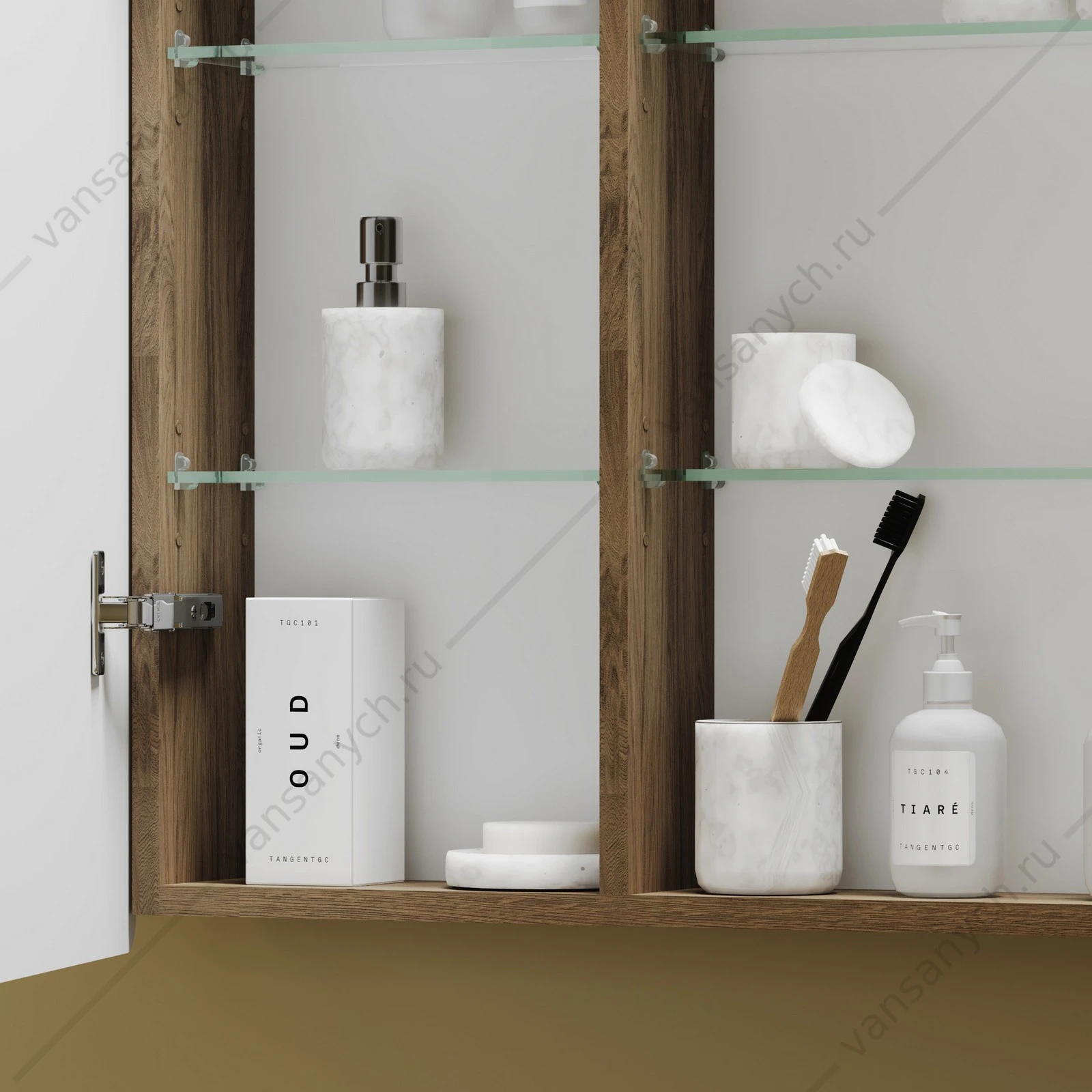 Зеркальный шкаф 89 SANCOS Mirror 89х74 Дуб чарльстон L, R, с подсветкой, сенсор, MI90ECH