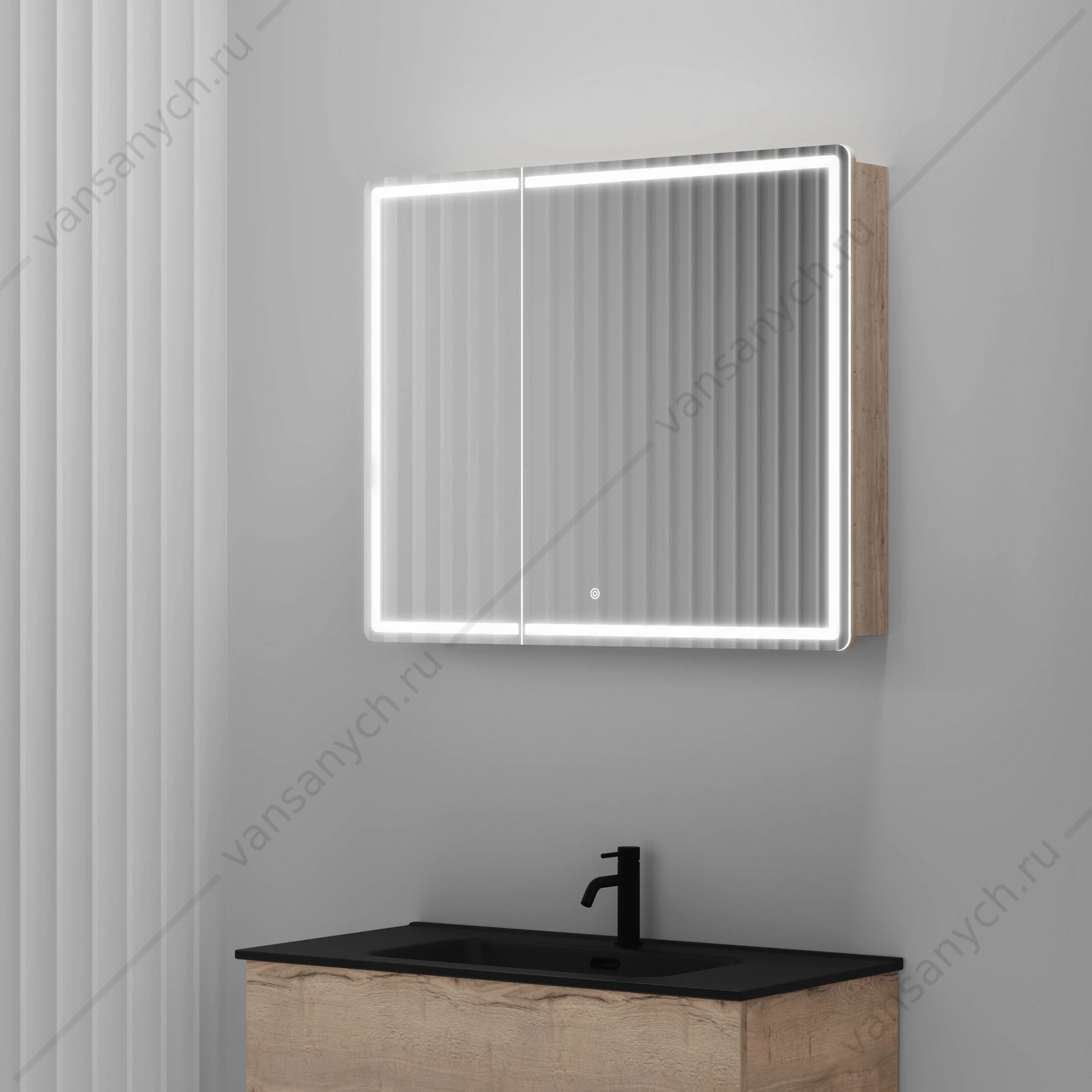 Зеркальный шкаф 89 SANCOS Mirror 89х74 Дуб галифакс натуральный L, R, с подсветкой, сенсор, MI90EG