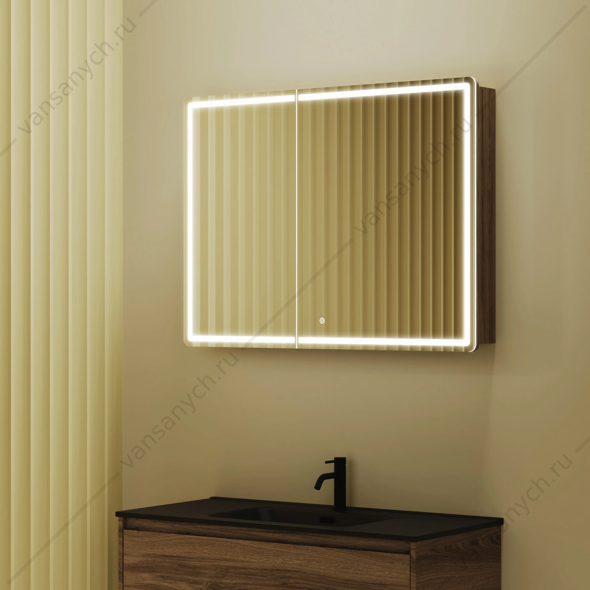 Зеркальный шкаф 99 SANCOS Mirror 99х74 Дуб чарльстон L, R, с подсветкой, сенсор, MI100ECH