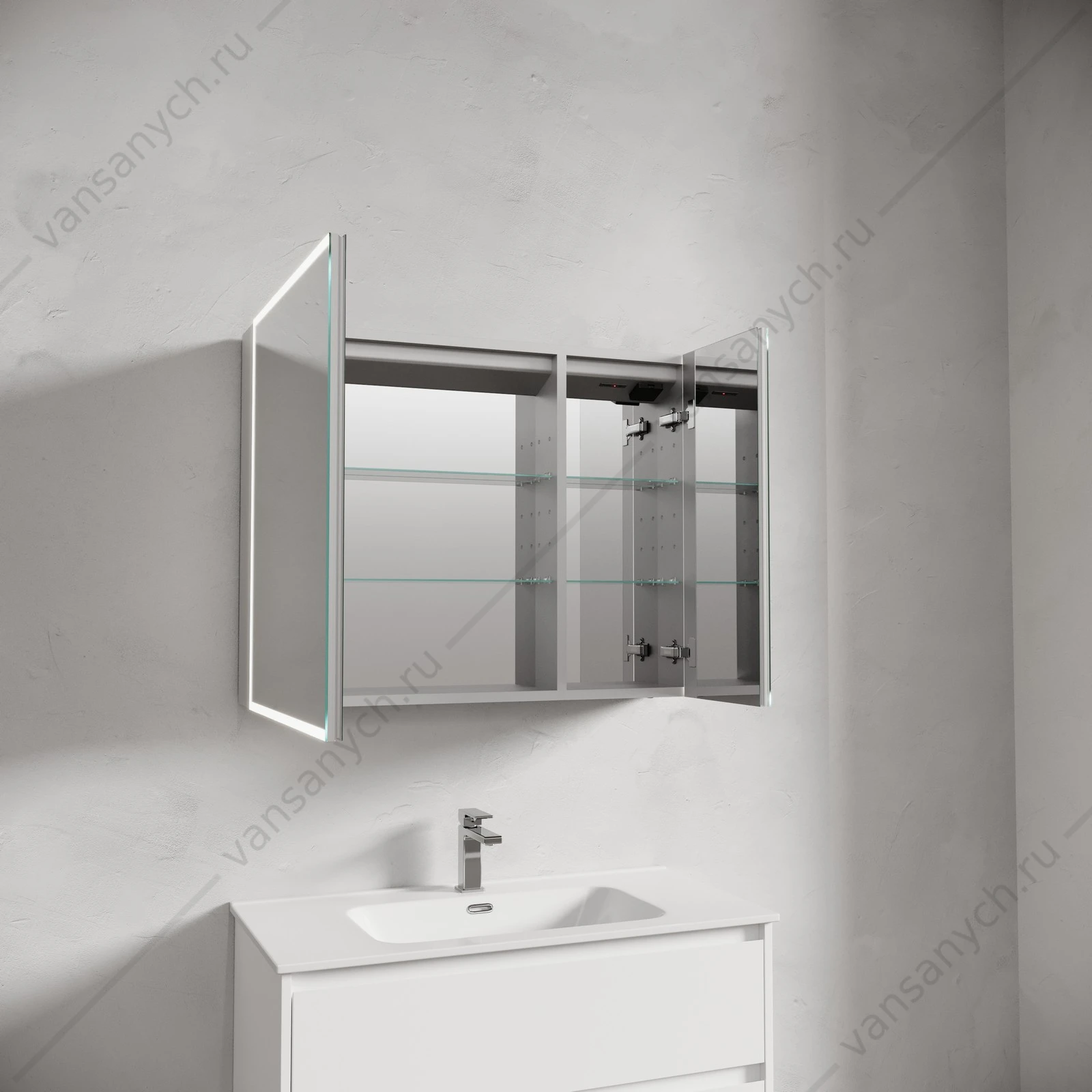 Зеркальный шкаф 90 SANCOS Evoke 90х70 Серый L, R, с подсветкой, сенсор, розетка, SC8090