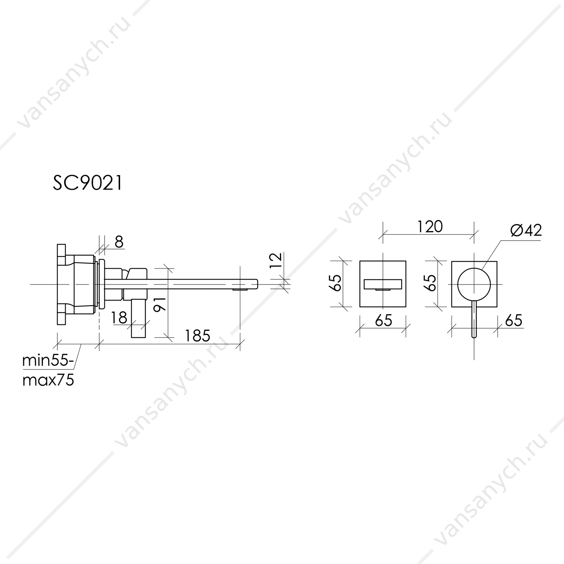 Смеситель Sancos Linn SC9021GG встраиваемый в стену вороненая сталь
