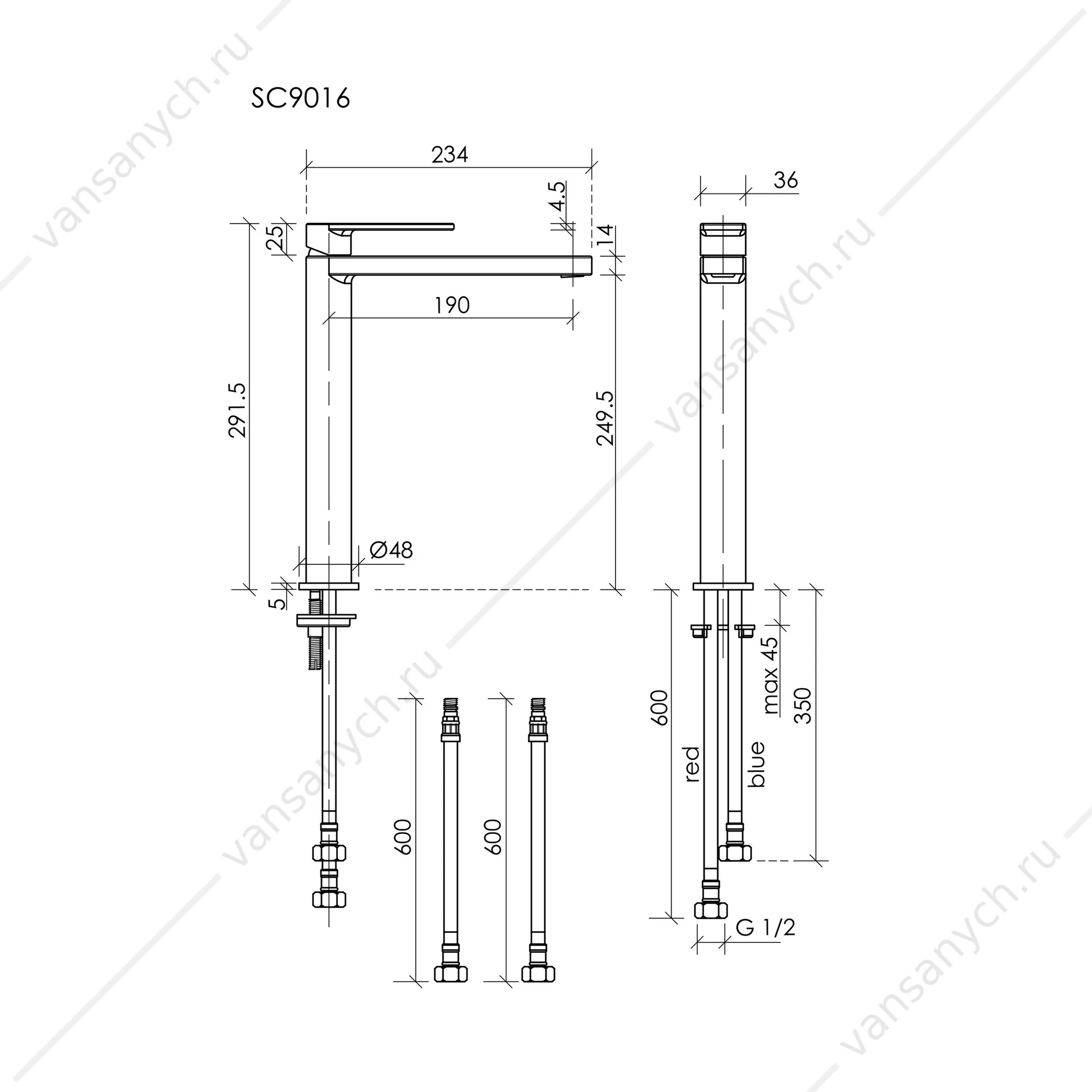 Смеситель Sancos Studio SC9016GG на раковину вороненая сталь