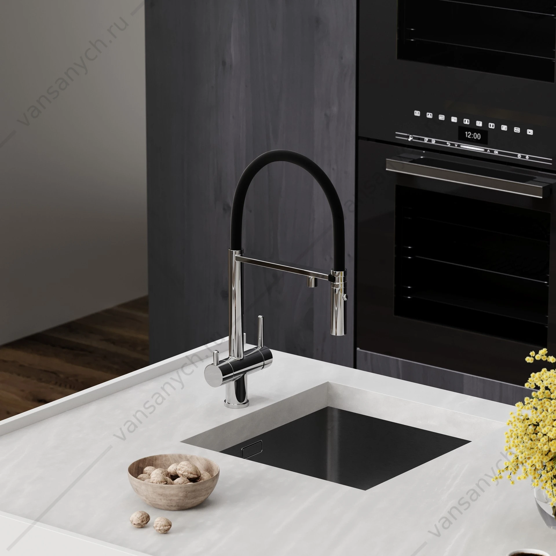 Смеситель с гибким изливом, под фильтр питьевой воды Sancos Imola SC4010CH хром/черный